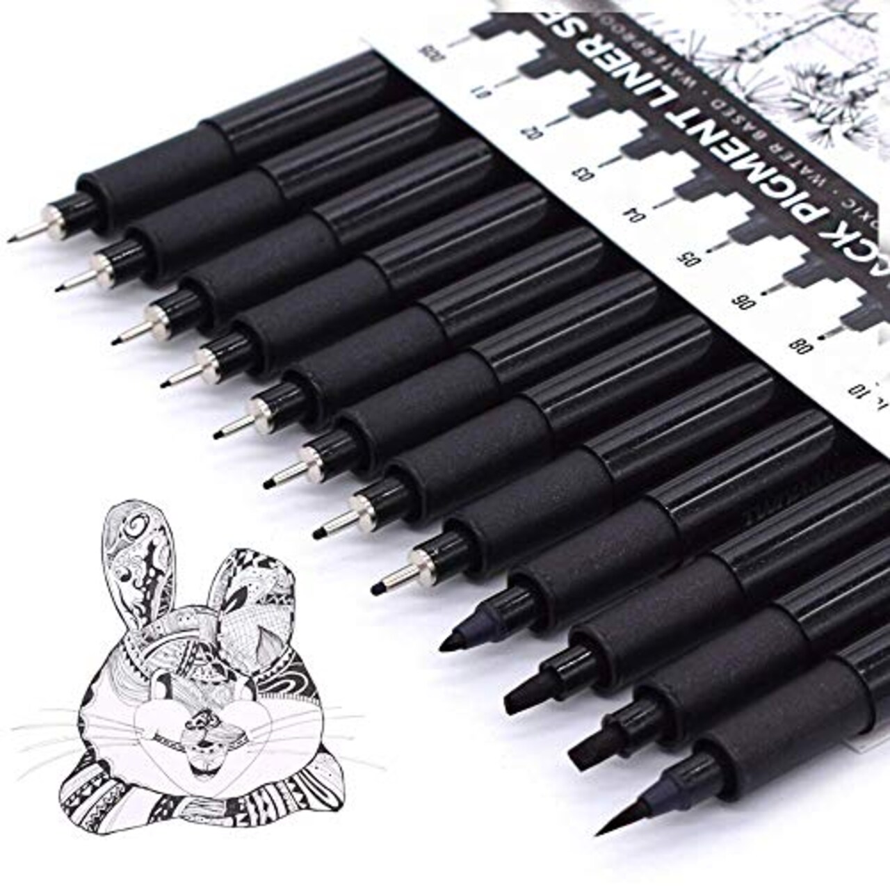 Micro Pigment Pens, Art Fineliner Ink Technical Drawing Pen, Fine Point, Black, Waterproof, for Watercolor, Sketching, Anime, Manga, Scrapbooking 20413, Set of 12